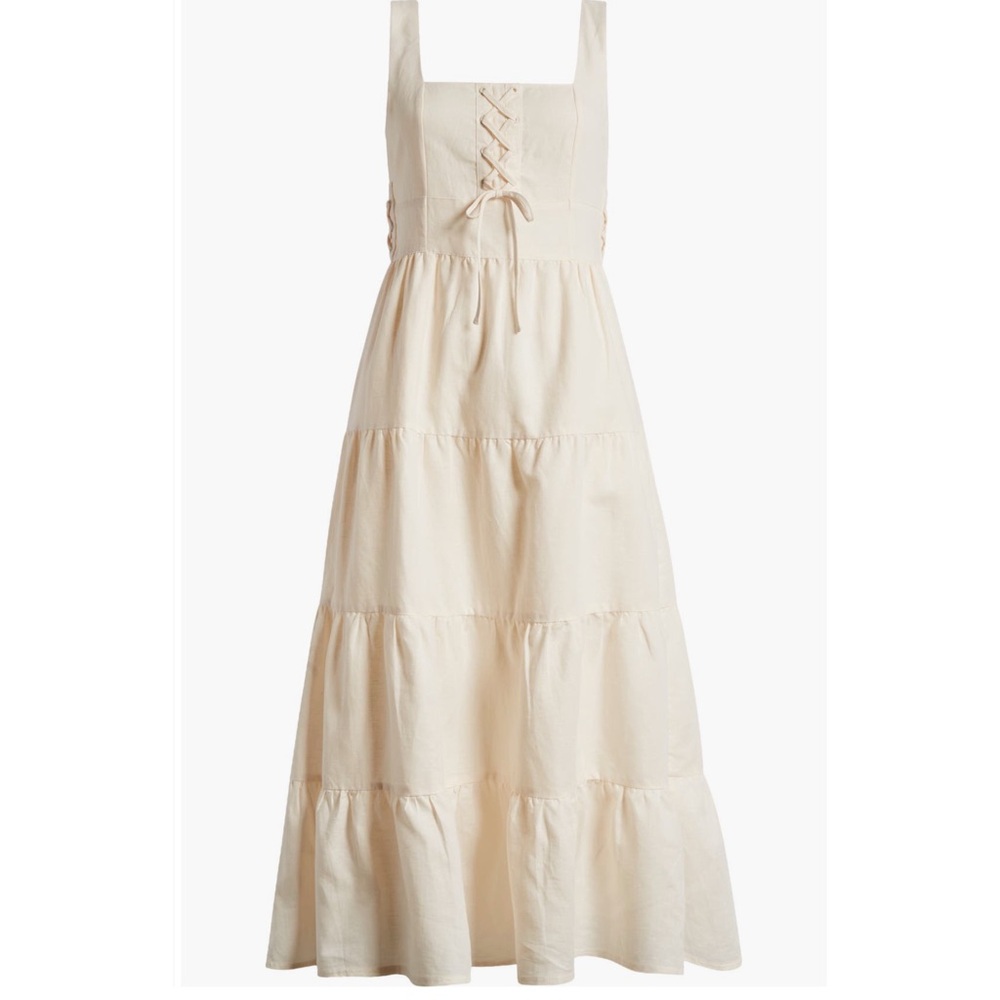 NWT Paige Ophella Linen and Cotton Cream Maxi Dress with Lace-Up Detail Size 10